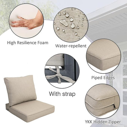 COZYVIDA Outdoor/Indoor 25x25 inch Deep Seat Patio Cushions Set of 2 Resilient Foam Filling Water Repellent Stain-Resistant UV Resistant Weather Resistant Patio Cushions Putty