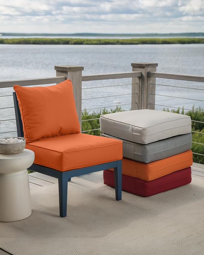 Luxury 24x24x6 Inch Outdoor Cushions for 5 Peice Patio Furniture Set - Set of 5 Water-Resistant Pillow for Dining Rocking Swivel Chairs Loveseat Couch Sectional Sofa - Orange