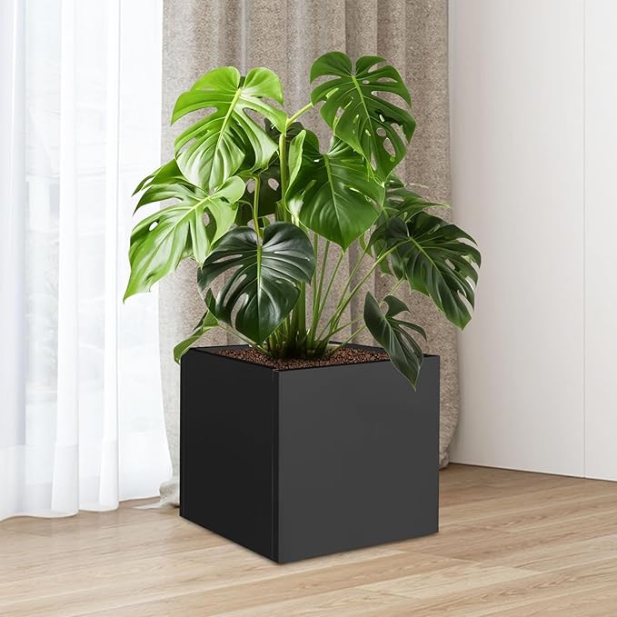 20Inch Steel Planter Box Metal Planter Large Tall Square Planters for Indoor Outdoor Plants, Heavy Duty Flower Pot for Patio, Yard, Garden (Black, 20" L x 20" W x 20" H)