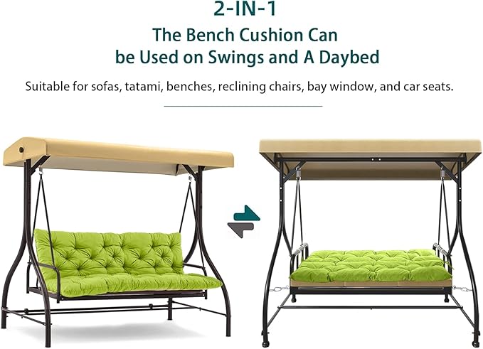 Swing Replacement Seat Cushions, 2-3 Seater Bench Cushions for Outdoor Furnitur with Backrest, Garden Recliner Seat Cushions Waterproof Sofa Pads (Tender Green, 40x40in)