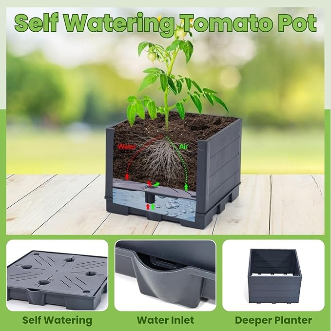 Lancisism Raised Garden Bed Tomato Planter with Trellis - 57" Self Watering Planters Box for Climbing Plants Vegetables Flowers - Garden Tomato Pots with Cage for Patio Greenhouse Indoor Outdoor