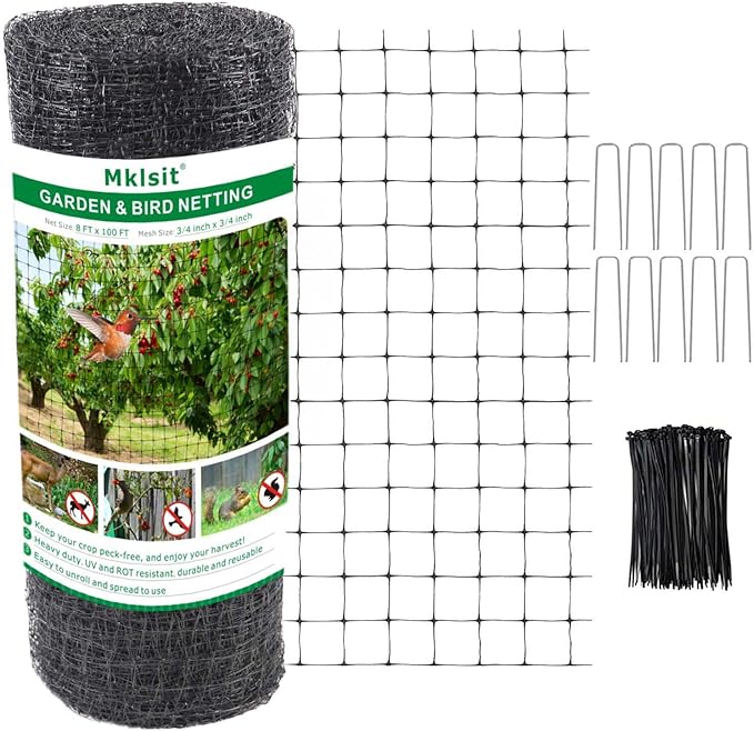 Mklsit Deer Netting Fence, 8ft x 100ft Bird Netting Heavy Duty Garden Netting for Garden Protection Fruit Trees Vegetable Plants Against Birds, Deer and Other Animals