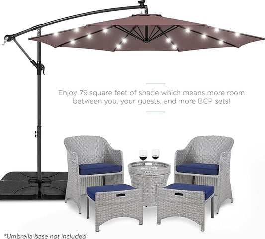 Best Choice Products 10ft Solar LED Offset Hanging Market Patio Umbrella for Backyard, Poolside, Lawn and Garden w/Easy Tilt Adjustment, Polyester Shade, 8 Ribs - Deep Taupe