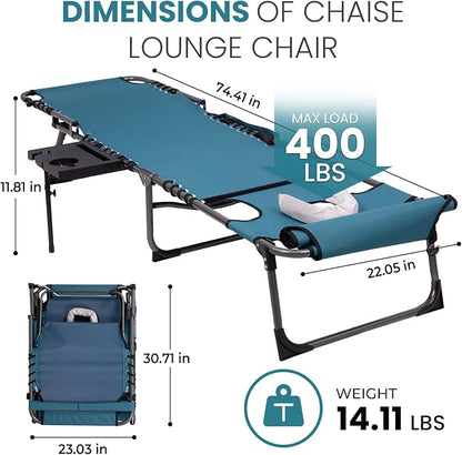 FUNDANGO 400lbs Heavy Duty Tanning Chair with Face Hole & Canopy, Cyan | Face Hole & Canopy, 400lbs Capacity, Side Table, 5-Position Sun Lounger, Anti-Pinch Safety Lock