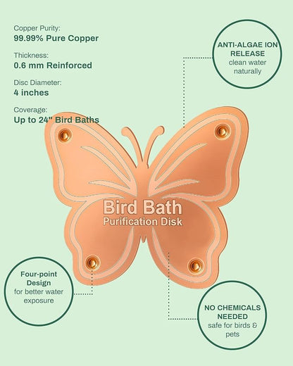 Bird Bath Purification Disk Pure Copper Outside Winter Solar Power Birdbath Hummingbird Water Pedestal Fountain Cleaner Outdoor Feeder Cage Dispenser Heater Ground House Garden Lover Gift
