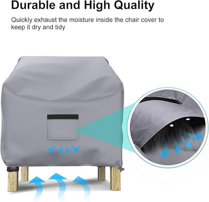 Patio Chair Covers for Outdoor Furniture Waterproof 2 Pack, Lawn Chair Covers 600D Heavy Duty Oxford Cloth, Large Covers for Lounge Lawn Deep Seat 33" W x 31" D x 31" H-Gray