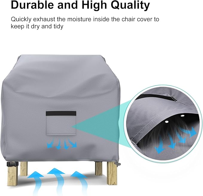 Patio Chair Covers for Outdoor Furniture Waterproof 2 Pack, Lawn Chair Covers 600D Heavy Duty Oxford Cloth, Large Covers for Lounge Lawn Deep Seat 38" W x 31" D x 29" H-Gray
