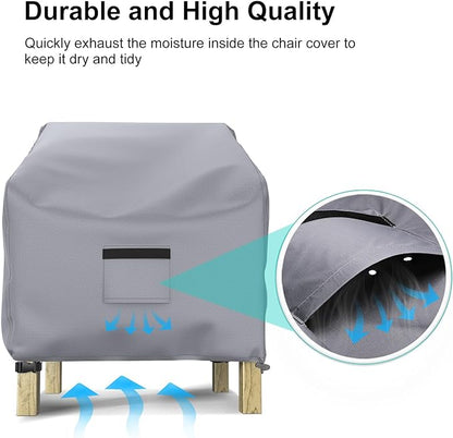 Patio Chair Covers for Outdoor Furniture Waterproof 2 Pack, Lawn Chair Covers 600D Heavy Duty Oxford Cloth, Large Covers for Lounge Lawn Deep Seat 31" W x 33" D x 36" H-Gray