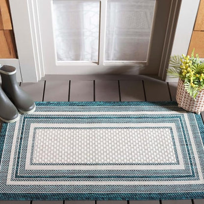 SAFAVIEH Courtyard Collection 2' x 3'7' Ivory / Teal CY8475 Indoor/ Outdoor Patio Backyard Mudroom Accent Rug