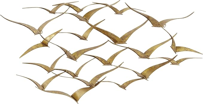 Deco 79 Metal Bird Home Wall Decor Foiled Flying Wall Sculpture, Wall Art 47" x 4" x 21", Gold
