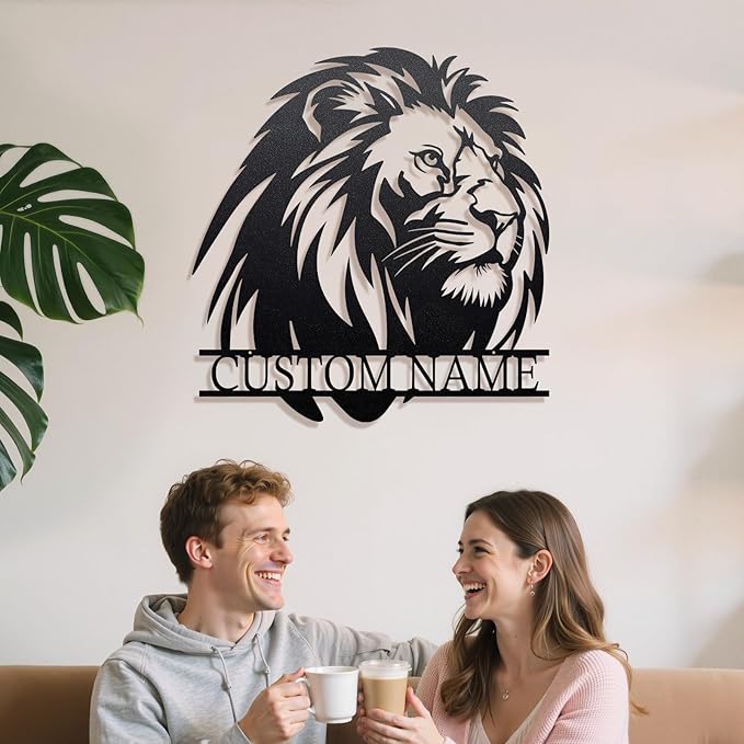 Personalized Metal Lion Name Sign – Custom Wall Art with Majestic Animal Design, Durable Outdoor & Indoor Home Decor – Unique Housewarming & Wedding Gift for Couples, Families, and Friends Style6