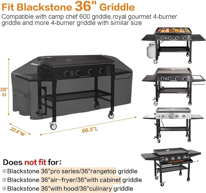 Griddle Cover for Blackstone 36" Griddle,Upgraded Rip-Proof&Waterproof 900D Flat Top Grill Cover,Windproof 1528 Grill Cover for Blackstone and More 4-Burner Griddle with Straps and Air Vent