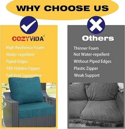 COZYVIDA Outdoor/Indoor 23.5x25 inch Deep Seat Patio Cushions Set of 2 Resilient Foam Filling Water Repellent Stain-Resistant UV Resistant Weather Resistant Patio Cushions Malachite