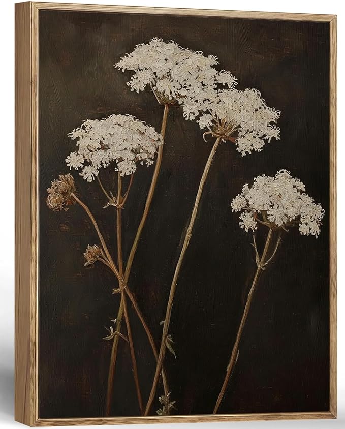 Vintage Canvas Wall Art White Flowers Wall Decor Landscape Country Wildflowers Painting Farmhouse Picture Modern Print Rustic Floral Prints Living Room Bedroom Bathroom 12x16 Inch Framed