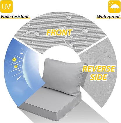 AAAAAcessories Outdoor Seat Cushions for Chairs, Fade-Resistant, Waterproof Patio Furniture Replacement Cushions, 22" x 22" x 3" + 22" x 17", Gray