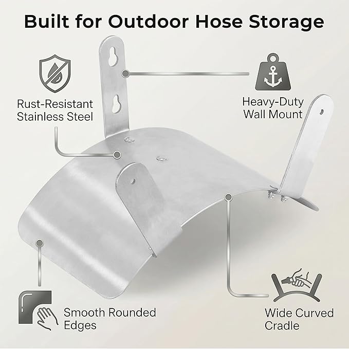 Gardzen 304 Stainless Steel Garden Hose Holder, Heavy Duty Wall Mounted Hanger, Rust-Resistant Outdoor Storage Rack for Backyard, Fence, Garage & Shed