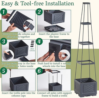 Rolling Tomato Planter with Trellis | Self-Watering Raised Garden Bed Tomato Pots for Growing Tomatoes | Planter Box with Trellis with Wheels for Climbing Plants Greenhouse Indoor Outdoor