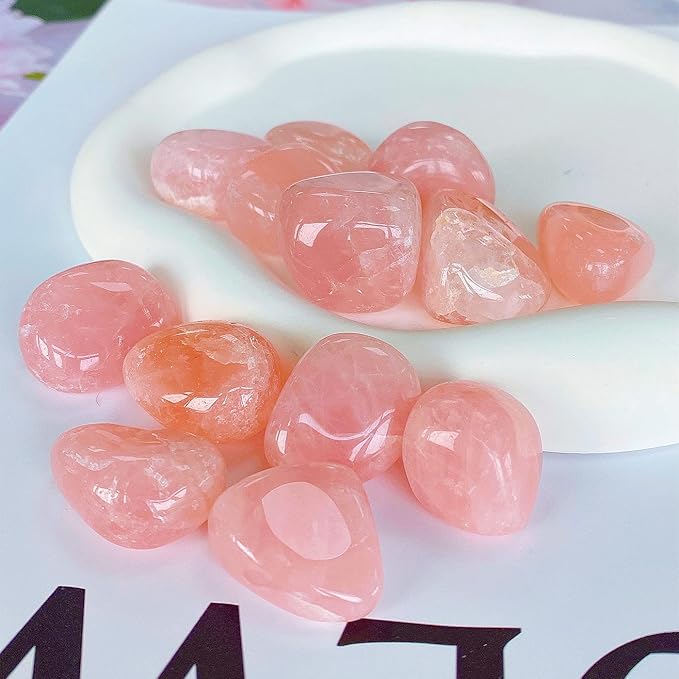 QINJIEJIE 0.9 LBS Rose Quartz Polished Stones Tumbled Crystals Bulk Gemstones 0.6-1" Irregular Stone Rocks Real Reiki Healing Crystal for Plants Vase Filler Decoration Energy Beginners Gifts