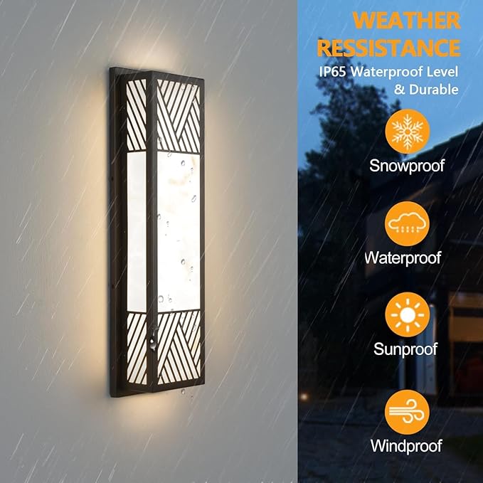 Outdoor Wall Light LED 26W 24.8in Black Metal - Rectangle Modern ExteriorLight Fixture with Resin Shade,Waterproof Porch Lighting Brightens to Garage,Front Door,Patio