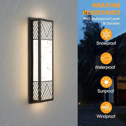 Outdoor Wall Light LED 26W 24.8in Black Metal - Rectangle Modern ExteriorLight Fixture with Resin Shade,Waterproof Porch Lighting Brightens to Garage,Front Door,Patio