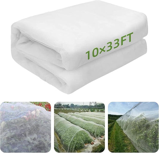 10 x 33FT Garden Mesh Netting, Ultra Fine Mesh Protection Netting Plant Covers Greenhouse Row Cover Raised Bed Screen Barrier Net for Vegetable Fruits Flowers Trees Crops, White