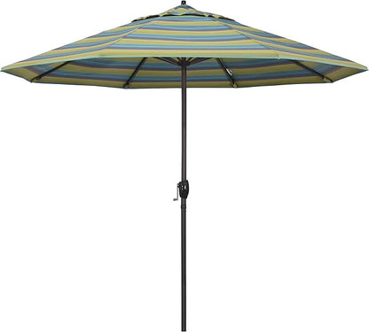 California Umbrella 9' Round Sunbrella Aluminum Outdoor Deck, Pool or Patio Umbrella, Crank Lift, Auto Tilt, Bronze Pole, Astoria Lagoon