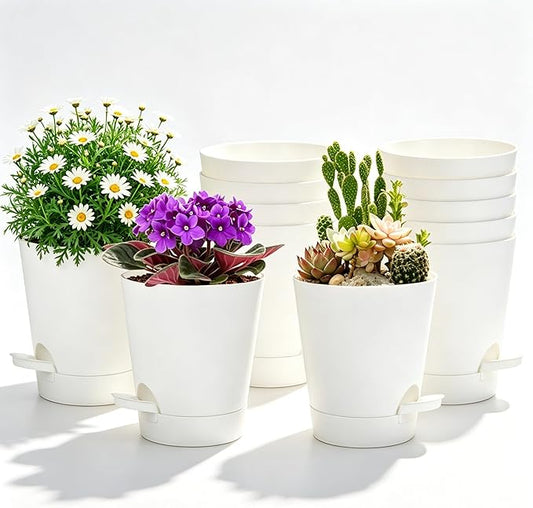 12 Pack 4 Inch African Violet Pots Self Watering, Self-Watering Planters with Drainage Holes & Reservoir, White Plastic Pots for Indoor Outdoor Plants, Succulents & Flowers