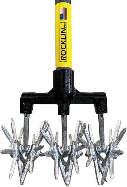 Rocklin New Heavy-Duty Rotary Cultivator Tool - 2X the Steel - 60” Extra Long Handle - Steel Tines - Heavy Duty - for All Soils - Till, Aerate, Weed, or Mix