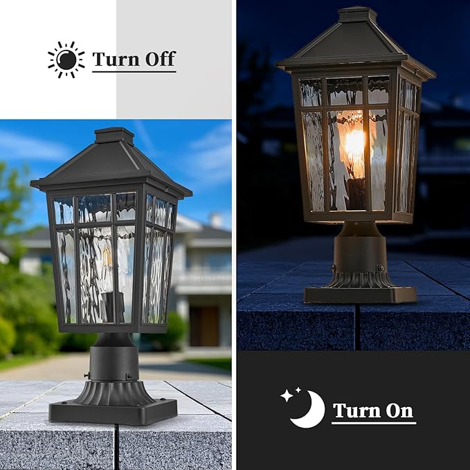 Outdoor Light Post Black Outdoor Post Light Fixtures Waterproof Aluminum Pillar Lights Outdoor 13.6 Inch Height 2-Pack