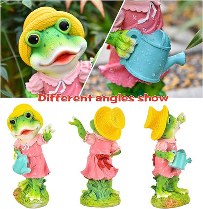 Sungmor Frog Garden Statue Outdoor Decor, Resin Hard-Working Frog Holding Watering Can Figurine, Funny Frog Couple Statues for Yard Porch Lawn Decoration, Home Office Frog Ornaments