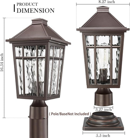 Darkaway Large Outdoor Post Lights Lamp Post Light Fixture, 17inch Waterproof Aluminum Housing with Water Ripple Glass, Fence Post Deck Lighting for Garden Patio Pathway