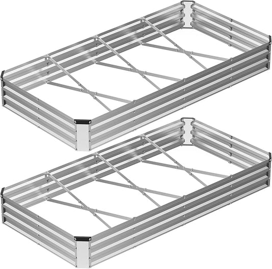 NEWBULIG 8x4x1ft 2PCS Galvanized Raised Garden Bed, Outdoor Metal Planters Box for Vegetables, Flowers & Herbs, Open Base, Easy Assembly, X-Shaped Bars