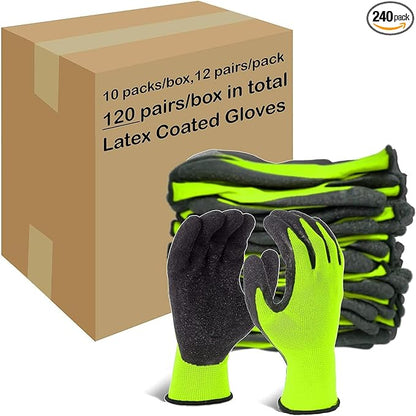 Evridwear Crinkle Latex Rubber Hand Coated Safety Work Gloves for Men Women General Multi Use Construction Warehouse Gardening Assembly Landscaping,Green X-Small 120 Pairs Pack