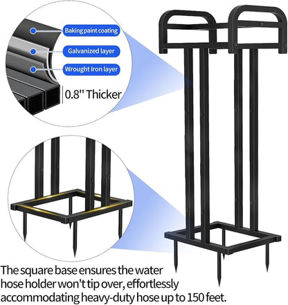 Lilybud--lily Heavy Duty Freestanding Garden Hose Holder, Upgraded Double Side 150FT Capacity Metal Water Hose Stand, Outdoor Hose Hanger Storage Reel for Lawn, Yard & Garden