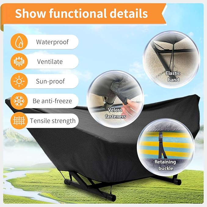 Hammock Cover Waterproof,10-15FT Outdoor Hammock Covers with Elastic Ropes,Adjustable Buckle and Zip,420D Oxford HammockBeds Cover for Garden,Patio,Beach Hammocks Stand (Black, 11-12FT)
