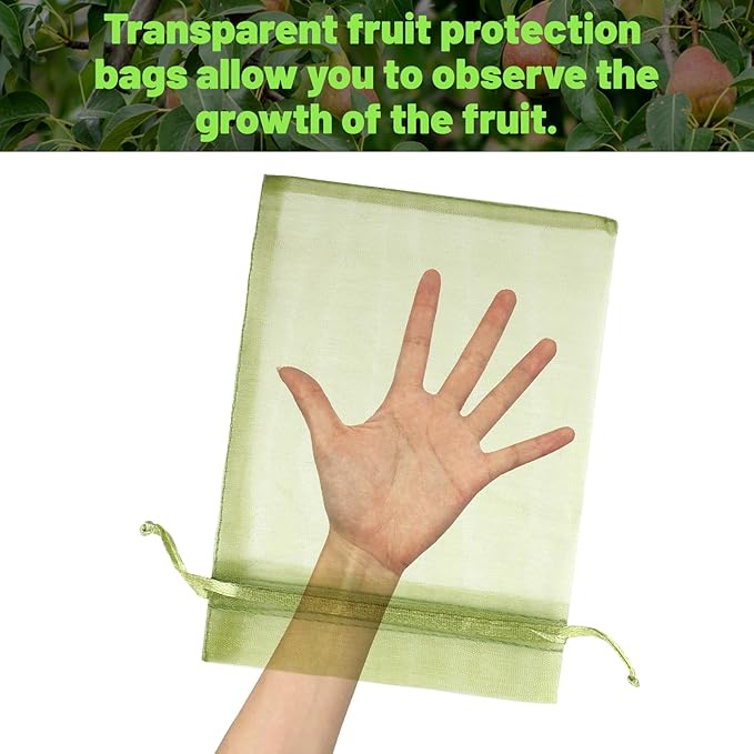 50Pcs Fruit Protection Bags, Garden Plant Fruit Netting Cover Bags, Drawstring Mesh Fruit Protectors Barrier for Apples, Tomatoes, Fruit Trees, Veggies Garden(6x9 Inch)