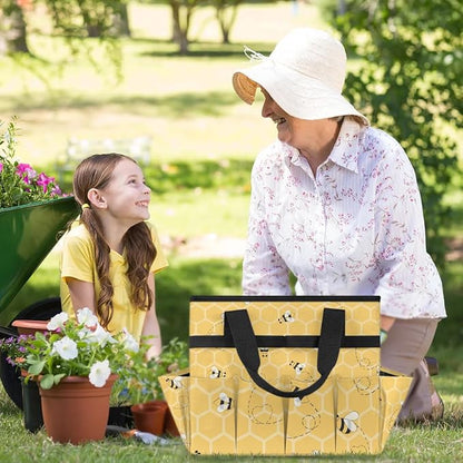 Garden Tote Bag with Pockets Honeycomb Gardening Bags for Tools Organizer Heavy Duty Storage Bag with Handle for Lawn Yard Casual