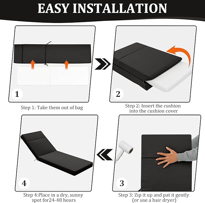 Chaise Lounge Cushion for Outdoor Furniture, Waterproof Fade and Tear Resistant Lounge Deck Chair Cushions for Patio Lawn Pool Resort Hotel
