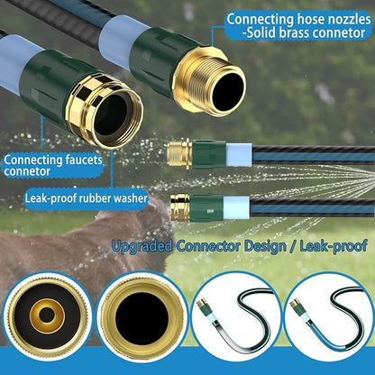 100 ft Non-expanding Garden Hose, 2025 Durable Water Hose, Leak-Proof Multi-Layer Outdoor Hose with Solid Brass Connectors Fittings for Lawn Car Watering Plants Cleaning, Black-Blue