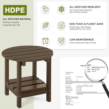 Adirondack Outdoor Side Tables, 2-Tier Round Outdoor Table, Weather Resistant HDPE Patio End Table for Garden, Lawn, Pool, Beach, Porch, Deck, Backyard - Dark Brown