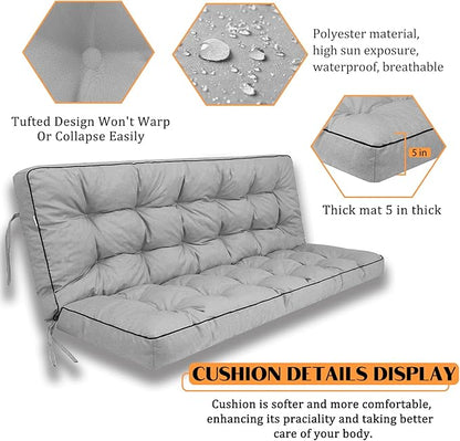 Swing Replacement Seat Cushions, 2-3 Seater Bench Cushions for Outdoor Furnitur with Backrest, Garden Recliner Seat Cushions Waterproof Sofa Pads (Light Gray, 70.8x40in)