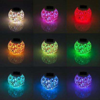 Waterproof Color Changing Table Lamp, Solar Powered Mosaic Glass Ball LED Garden Lawn Night Light Lamps, Party Lights for Home,Yard, Indoor,Outdoor Decoration Lights (Granite)
