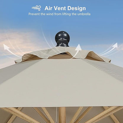 PURPLE LEAF 9 Feet Patio Umbrella Outdoor Table Umbrella Aluminum Round Market Umbrella with Push Button Tilt & 8 Sturdy Ribs and Crank Commercial Sun Umbrella for Garden Patio Balcony, Beige