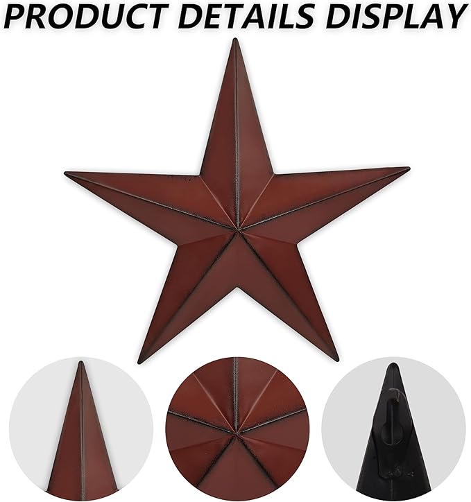 JoyEvy 15.5" 2Pcs Metal Barn Stars,Indoor or Outdoor Texas Stars Art,Red Black Rustic Vintage Western Country Farmhouse Home Wall Decor