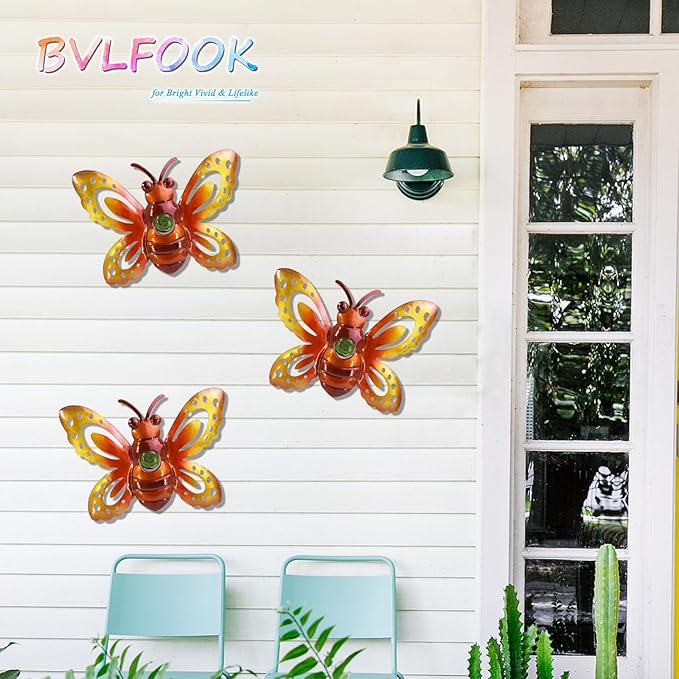 Garden Decor Clearance Metal Bee Wall Art Sculpture, Large Bee Wall Decor Fence Garden Decoration Hanging for Yard Lawn Patio Living Room Bedroom, 3 Pack, Gift for Family