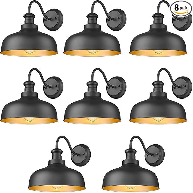 Outdoor Farmhouse Barn Light, Outside Wall Sconce, Weather Resistant Anti-Rust Farmhouse Exterior Wall Mount Light, Outdoor Lantern Lamp for Porch, Garage, Patio, Entryway (Black, 8 Pack)