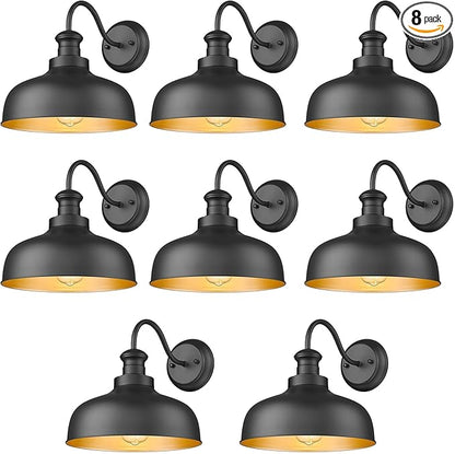 Outdoor Farmhouse Barn Light, Outside Wall Sconce, Weather Resistant Anti-Rust Farmhouse Exterior Wall Mount Light, Outdoor Lantern Lamp for Porch, Garage, Patio, Entryway (Black, 8 Pack)