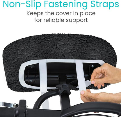 Vive Mobility Knee Scooter Pad Cover - Soft Plush Adult Sheepskin Memory Foam Cushion, Walker Accessory for Knee Roller, Padded Accessories Leg Cart Improves Comfort with Injury, Universal Fit (Black)