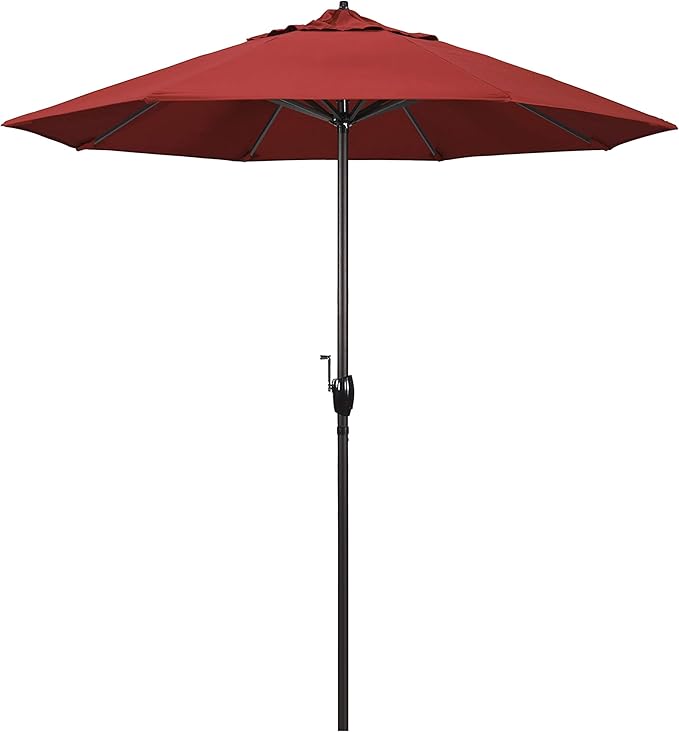 California Umbrella 7.5' Round Aluminum Outdoor Deck, Pool or Patio Umbrella, Crank Lift, Auto Tilt, Bronze Pole, Red