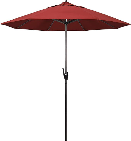 California Umbrella 7.5' Round Aluminum Outdoor Deck, Pool or Patio Umbrella, Crank Lift, Auto Tilt, Bronze Pole, Red